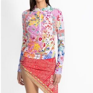 NWT Johnny Was PIQUE LONG SLEEVE SURF SHIRT sz L Retail $188